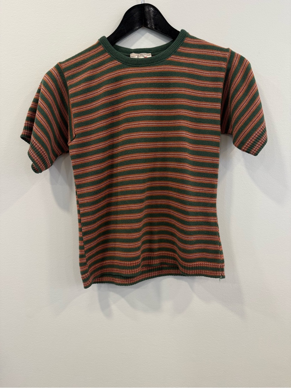 Vintage 70’s Striped Short-Sleeve Knit Shirt - Green & Brown